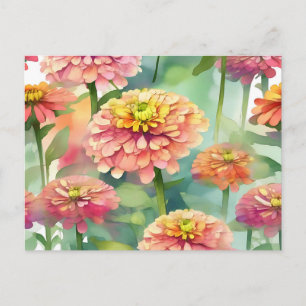 Zachte Waterverf Zinnia Floral Briefkaart