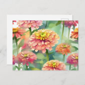 Zachte Waterverf Zinnia Floral Briefkaart (Voorkant / Achterkant)