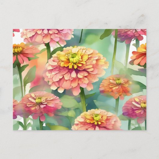Zachte Waterverf Zinnia Floral Briefkaart (Voorkant)