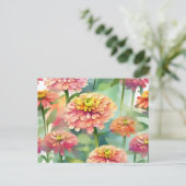 Zachte Waterverf Zinnia Floral Briefkaart (Staand voorkant)