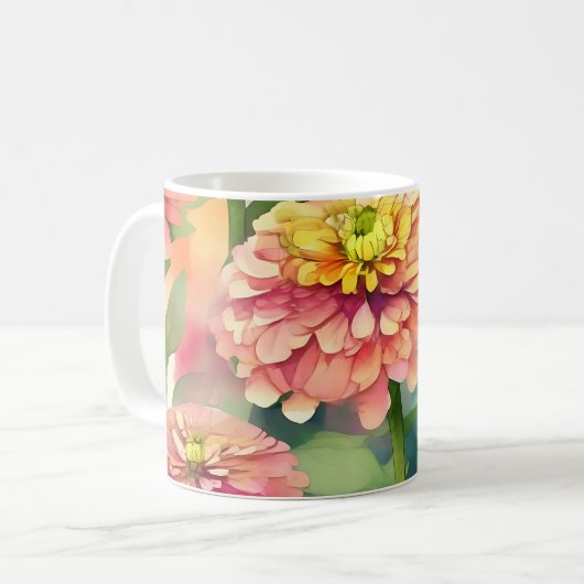 Zachte Waterverf Zinnia Floral Koffiemok (Voorkant links)