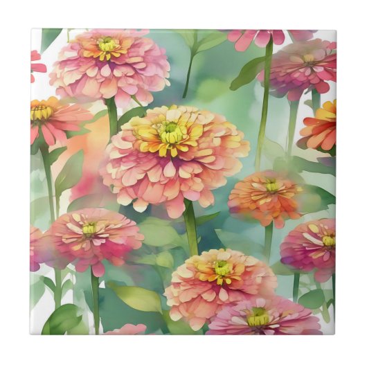 Zachte Waterverf Zinnia Floral Tegeltje (Voorkant)