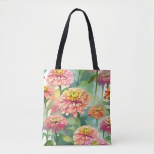 Zachte Waterverf Zinnia Floral Tote Bag