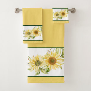 Zachte waterverf zonnebloemen bad handdoek