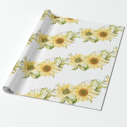 Zachte waterverf zonnebloemen cadeaupapier (Uitgerold)