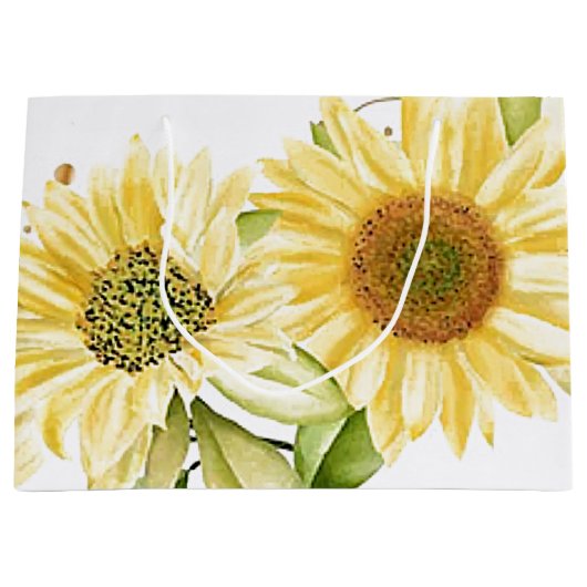 Zachte waterverf zonnebloemen groot cadeauzakje (Voorkant)