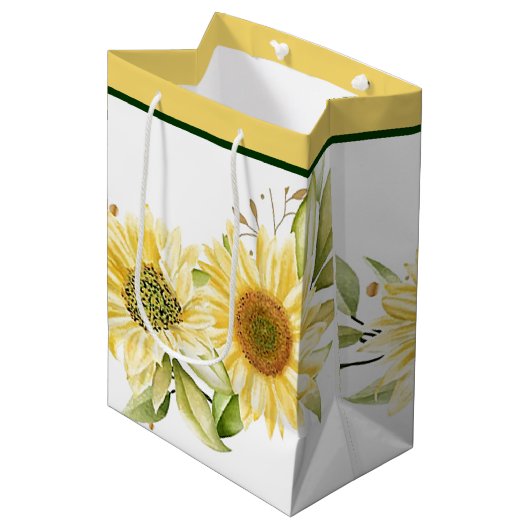 Zachte waterverf zonnebloemen medium cadeauzakje (Voorkant Gekanteld)