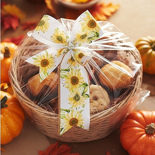 Zachte waterverf zonnebloemen satijnen lint