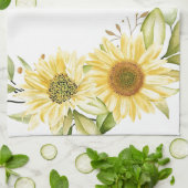 Zachte waterverf zonnebloemen theedoek (Gevouwen)