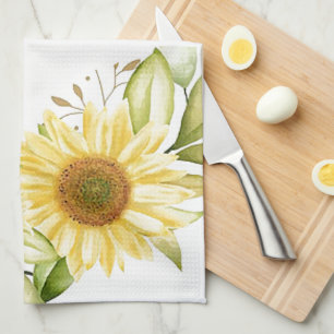 Zachte waterverf zonnebloemen theedoek