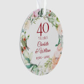 Zachte waterverfbladeren 40e verjaardag foto ornament (voorkant)