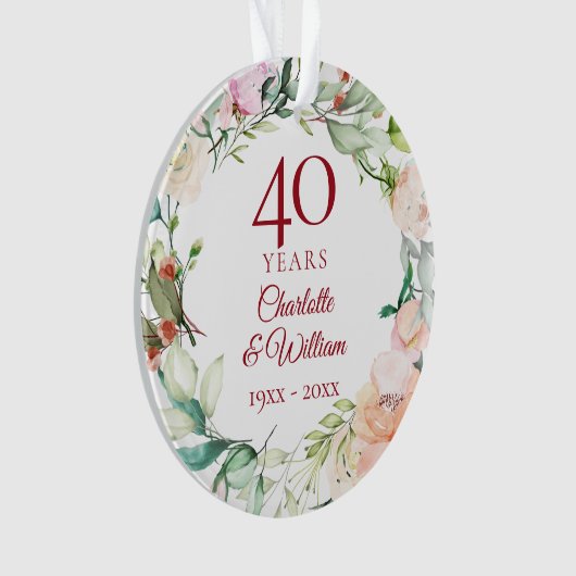 Zachte waterverfbladeren 40e verjaardag foto ornament (voorkant)
