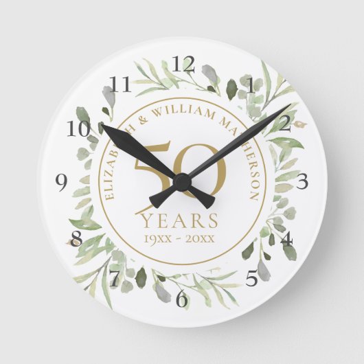 Zachte waterverfbladeren 50ste verjaardag ronde klok (Voorkant)