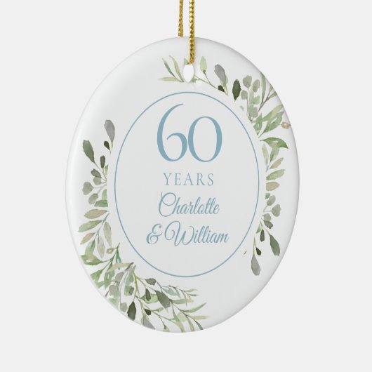 Zachte waterverfbladeren 60ste verjaardag keramisch ornament (Rechts)