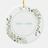 Zachte waterverfbladeren 60ste verjaardag keramisch ornament (Achterkant)