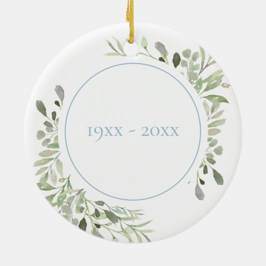 Zachte waterverfbladeren 60ste verjaardag keramisch ornament (Achterkant)