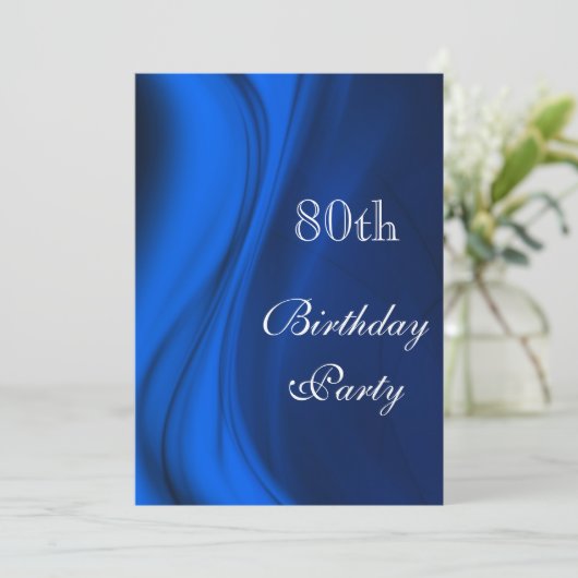 Zachte wervelingen van blauwe 80e verjaardag kaart (Staand voorkant)