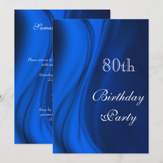 Zachte wervelingen van blauwe 80e verjaardag kaart (Voorkant / Achterkant)