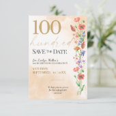 Zachte Wilde Bloem 100e Verjaardagsviering Save The Date (Staand voorkant)