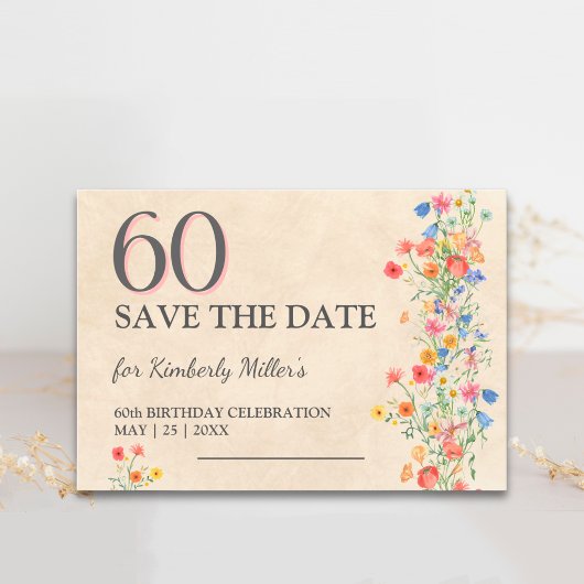 Zachte Wilde Bloem 60e Verjaardag Elegant Feest Save The Date