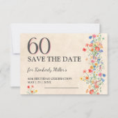 Zachte Wilde Bloem 60e Verjaardag Elegant Feest Save The Date (Voorkant)
