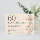 Zachte Wilde Bloem 60e Verjaardag Elegant Feest Save The Date (Staand voorkant)