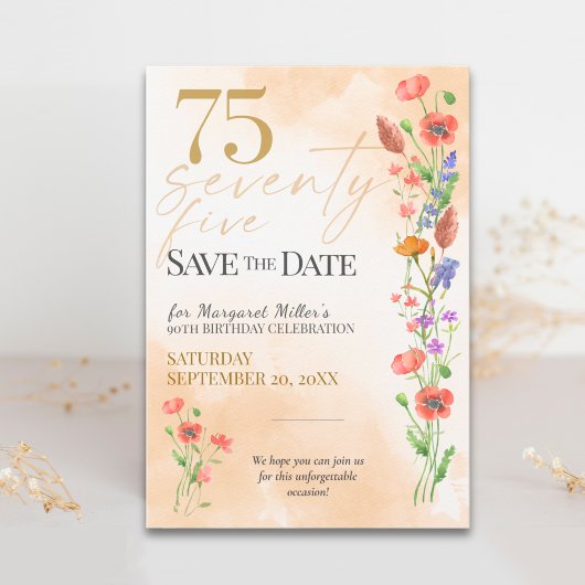Zachte Wilde Bloem 75e Verjaardag voor Haar - 75 J Save The Date