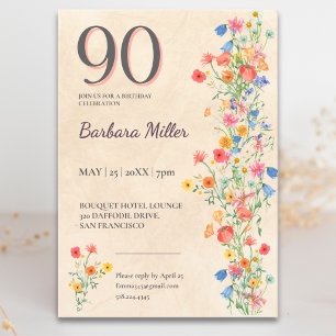 Zachte Wilde Bloem 90ste Verjaardag Elegant Feest Kaart