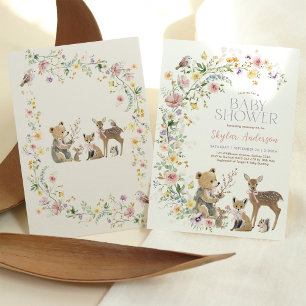Zachte Wilde Bloemen Bosdieren Meisje Baby Shower Kaart