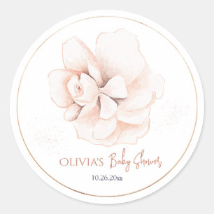 Zachte Wilde Bloemen Moderne Baby Shower Uitnodigi Ronde Sticker