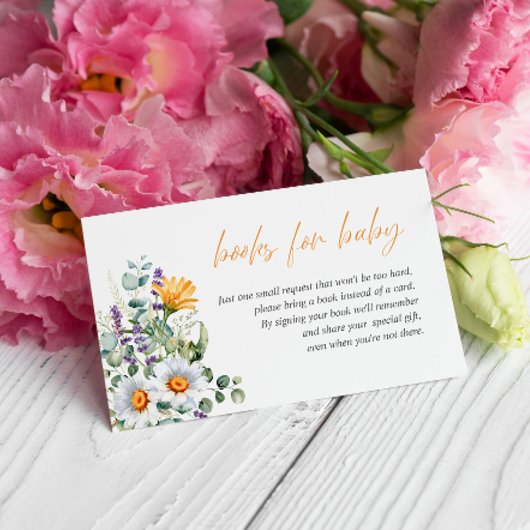 Zachte wilde bloemen, verzoek om BABY SHOWER BOEKE Informatiekaartje