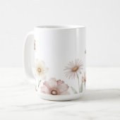 Zachte Wilde Bloemgrens Waterkleur Achtergrond Koffiemok (Voorkant links)