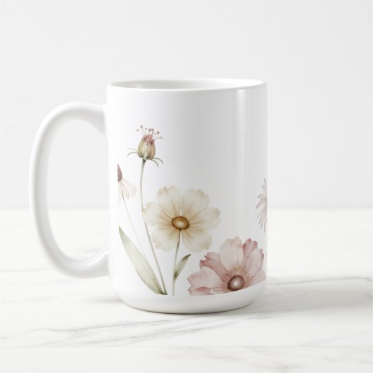 Zachte Wilde Bloemgrens Waterkleur Achtergrond Koffiemok (Links)