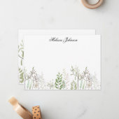 Zachte Wildflower gepersonaliseerd Notitiekaartje (Voorkant / Achterkant in situ)