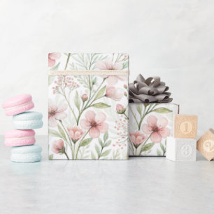 Zachte Wildflower Print   Blush & Jade Waterverf Cadeaupapier