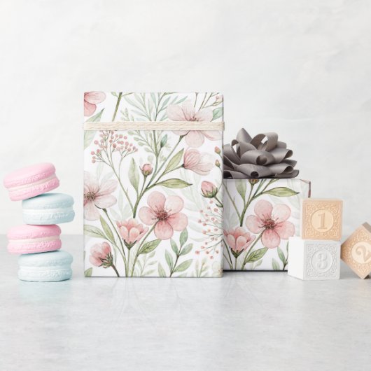 Zachte Wildflower Print | Blush & Jade Waterverf Cadeaupapier (Baby Shower)