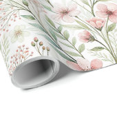 Zachte Wildflower Print | Blush & Jade Waterverf Cadeaupapier (Rol Hoek)