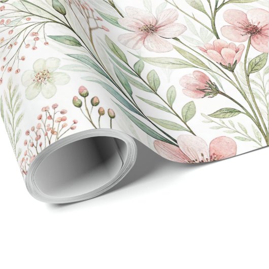 Zachte Wildflower Print | Blush & Jade Waterverf Cadeaupapier (Rol Hoek)