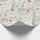 Zachte Wildflower Print | Blush & Jade Waterverf Cadeaupapier (Hoek)