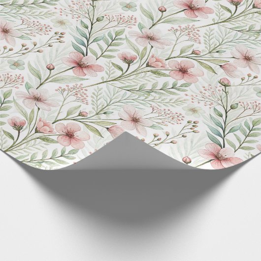 Zachte Wildflower Print | Blush & Jade Waterverf Cadeaupapier (Hoek)