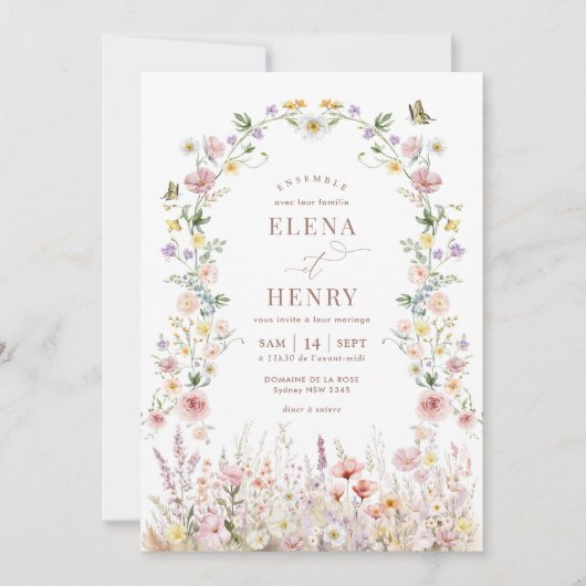 Zachte Wildflower Secret Garden bruiloft IN HET FR Kaart (Voorkant)