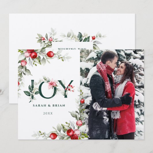 Zachte Winter Berry JOY kerstkaart Kaart (Voorkant / Achterkant)