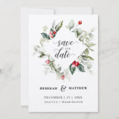 Zachte Winter Berry-kerstbruiloft | Foto Save The Date (Voorkant)