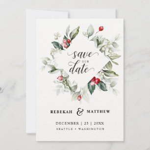 Zachte Winter Berry-kerstbruiloft   Foto Save The Date