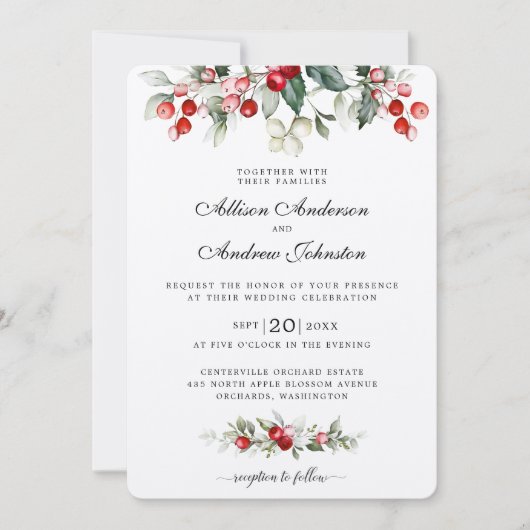 Zachte Winter Berry-kerstbruiloft Kaart (Voorkant)