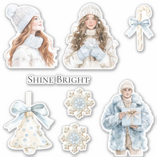 Zachte Winter Blauwe Kerst Sticker (Voorkant)