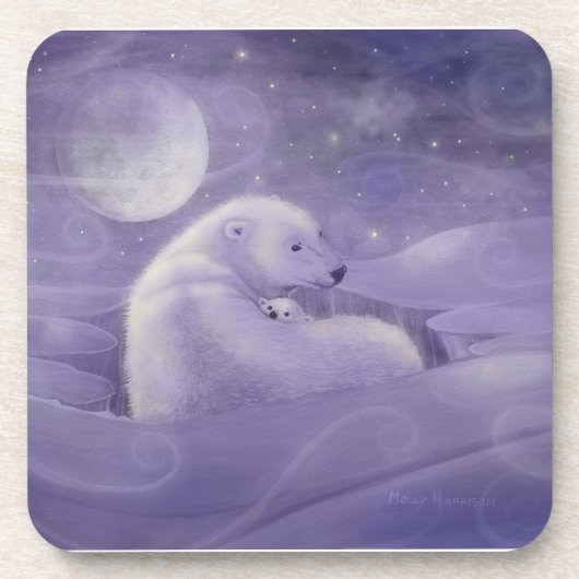 Zachte Winter IJsbeer Set van 6 Onderzetters (Voorkant)