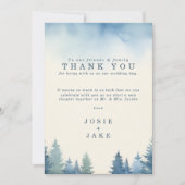 Zachte winter pijnbomen trouwtafel dank u bedankkaart (Voorkant)