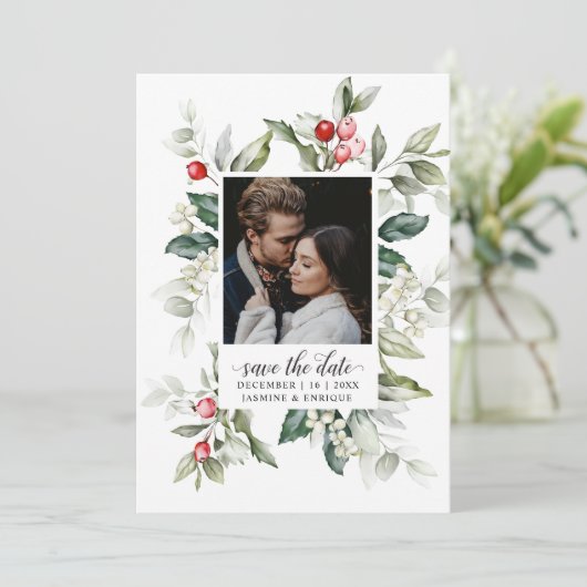 Zachte Winterkerst | De foto bewaart de Datum Save The Date (Staand voorkant)