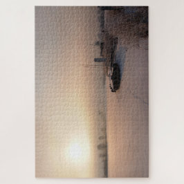 Zachte winterzonsopkomst in Nederland Legpuzzel